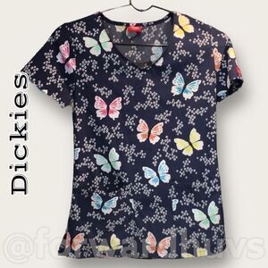 Dickies Nursing Scrub Top with Butterflies X-Small